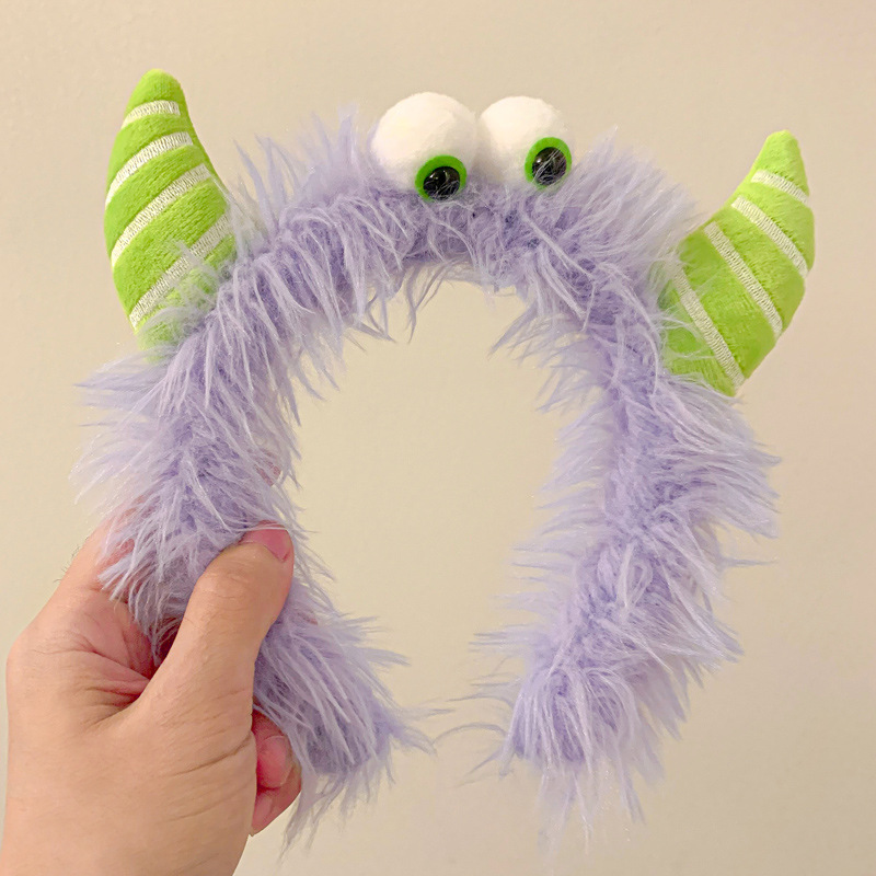 Diademas de felpa divertidas y bonitas, diadema para lavado de cara de pequeño monstruo, bandas antideslizantes para el cabello para mujer, accesorios para el cabello para niña: Sandía roja