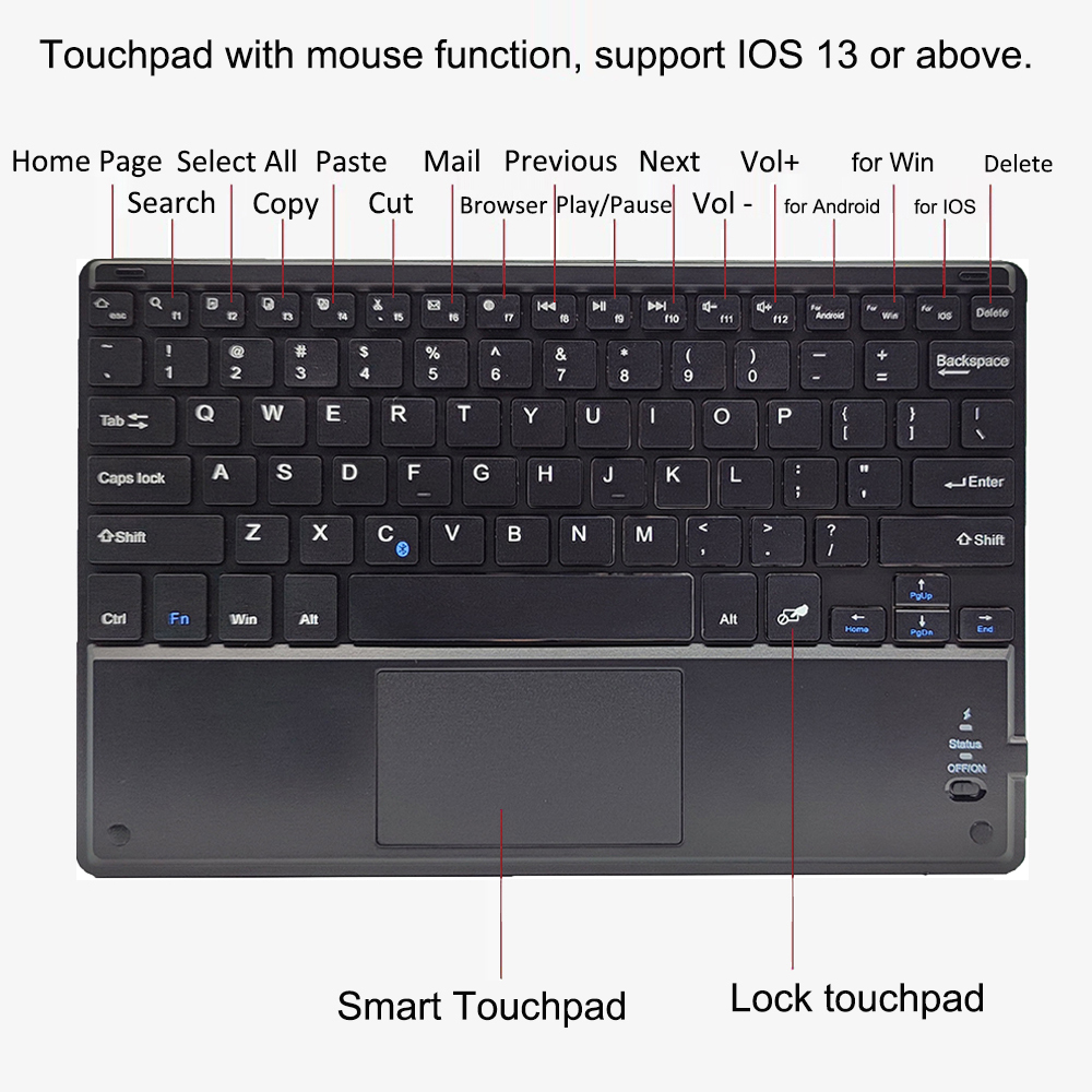 Touchpad Draadloze Bluetooth Toetsenbord Met Lederen Case Voor Ipad Tablet Telefoon Universele Draagbare Mini Draadloze Bluetooth Toetsenbord