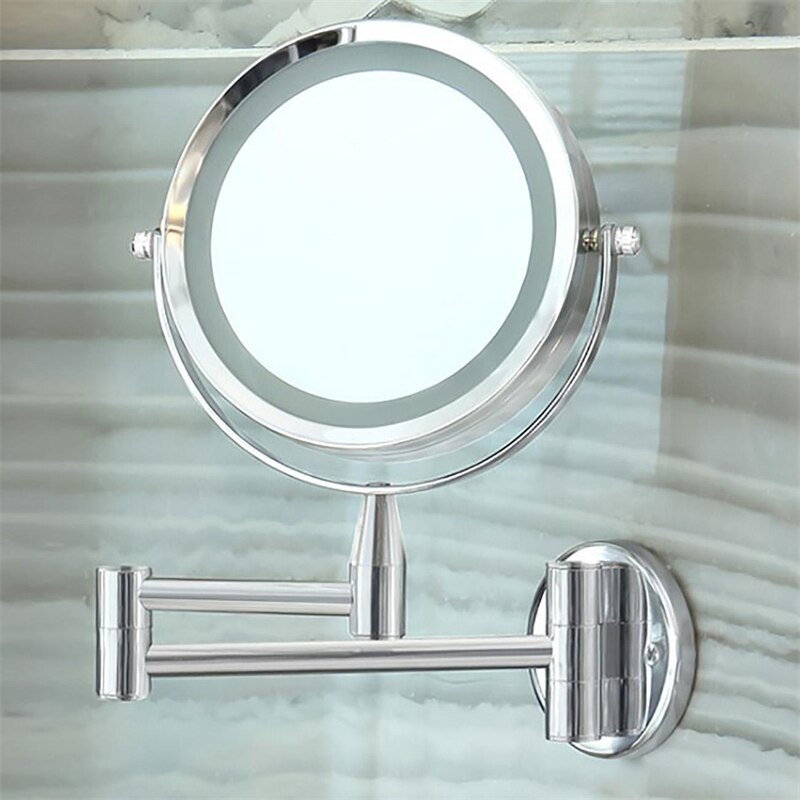Double-side 1X /3X Magnifying Led Light Makeup Mirror Wall Mounted Folding Bathroom Mirror Flexible Round Cosmetics Mirror