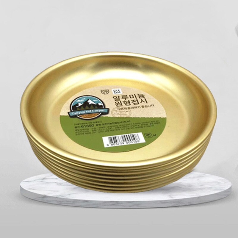 12 Pcs Multipurpose Koreaanse Aluminium Gouden Plaat Snack Salade Bbq Schotel Vlakke Bodem Plaat Disc Servies Thuis Dining Plaat