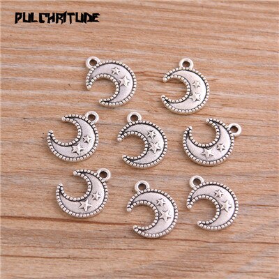 Pingente de liga de zinco, 30 peças 12*15mm liga de metal, pingente pequena de estrela, lua, joias, pingente de planta médica encantadores fabricantes: Prata Antiga