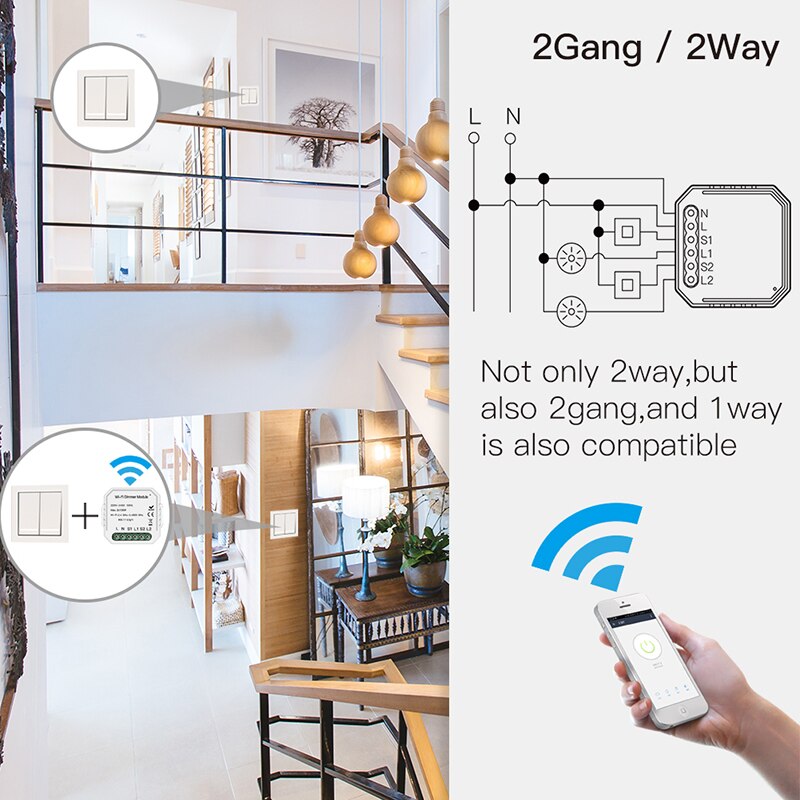 Wifi smart 2 -vejs lys led lysdæmper modul switch app fjernbetjening stemmestyring arbejde med til alexa google home
