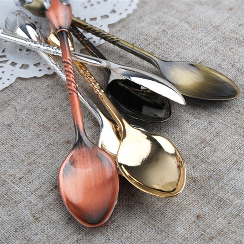Cucharilla de café de cristal de aleación Retro, cuchara pequeña para postre, de recuerdo de té de la tarde
