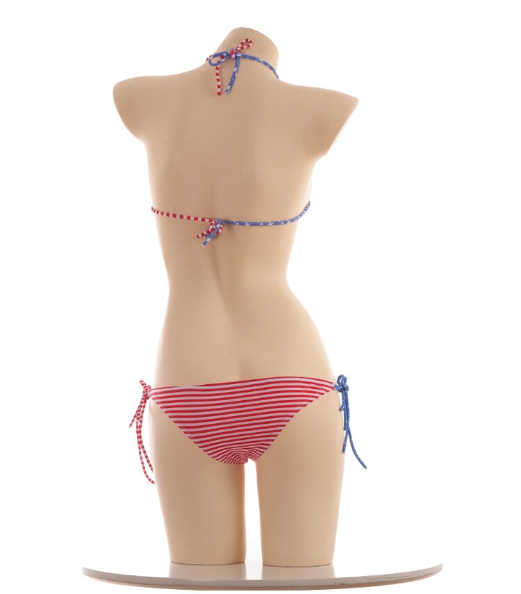 Maillots de bain pour femmes Mini Micro Bikini cravate côté extrême drapeau américain étoiles rayures bronzage maillots de bain pom-pom girl Sexy Costume