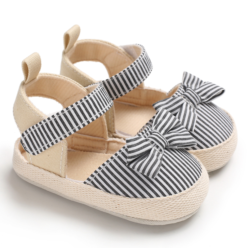 Peuter Pasgeboren Baby Meisje Soft Sole Crib Schoenen Anti-slip Gestreepte Boog Prewalker Sandalen 0-18M: Zwart / 13