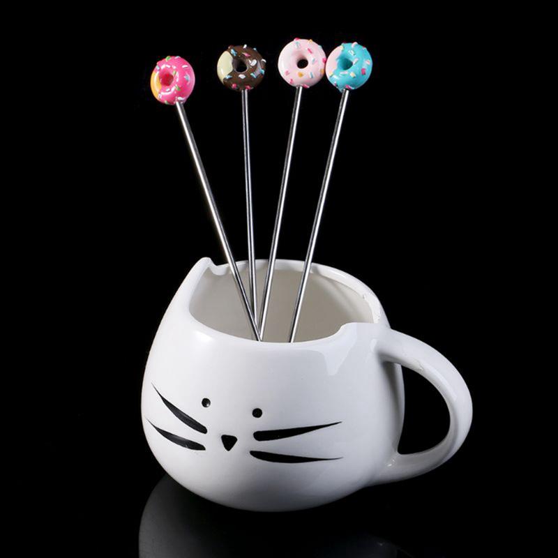 4PCS Swizzle Stick Donut Shape Stainless Steel Swizzle Stick Round Head Mixing Cocktail Coffee Stirrers Wine Drink Bar