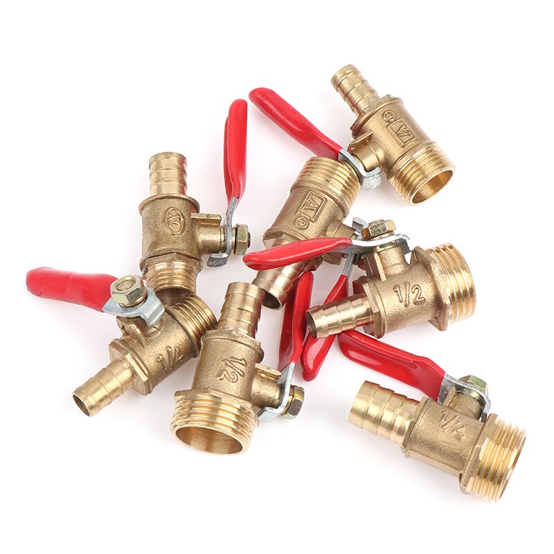 Brass Ball Valve Hose Barb 1/4" 3/8" 1/2" BSP Male Thread Connector Pipe Adapter 8mm, 10mm, 12mm