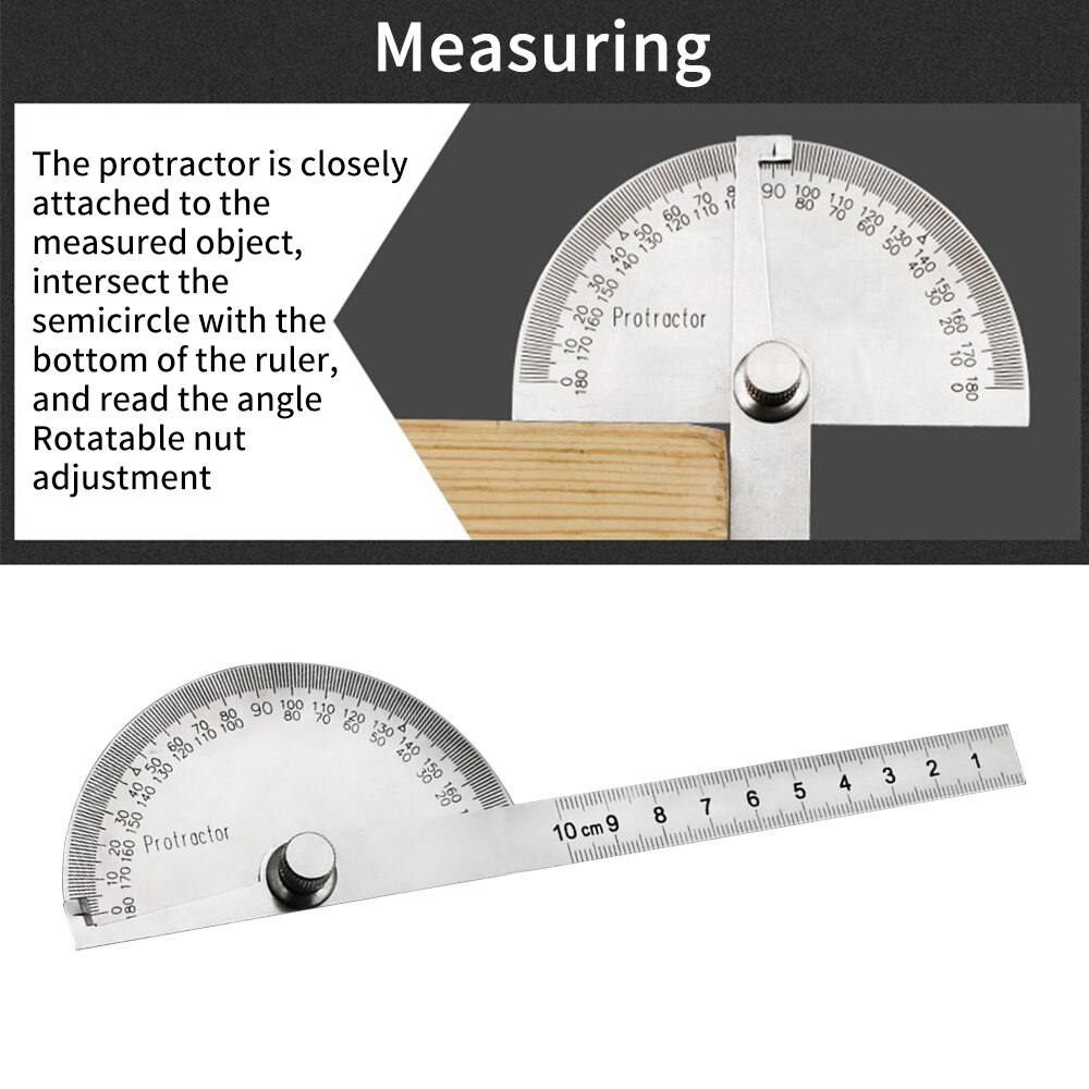 180Degree Protractor Angle Finder Adjustable Stainless Steel Roundhead Ruler Mathematics Measuring Tool Protractor Ruler Caliper