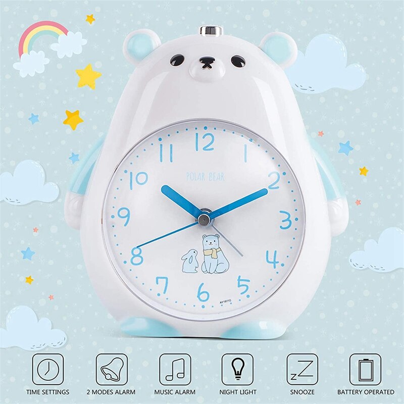 Alarm Clock for Kids, Music Ringtones Snooze Alarm Clock with Night Light, Silent Battery Operated Wake Up Alarm Clocks