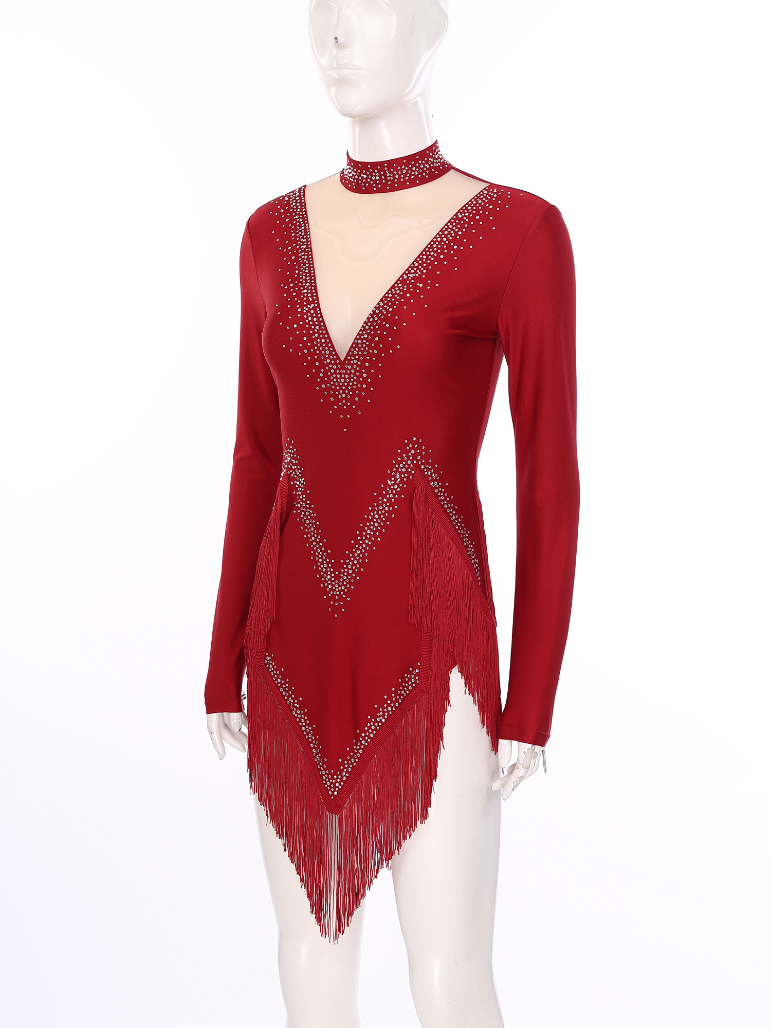 Body de danse latine à franges pour femmes, robe justaucorps à manches longues, vêtements de danse Samba Cha Tango, Costume de spectacle sur scène