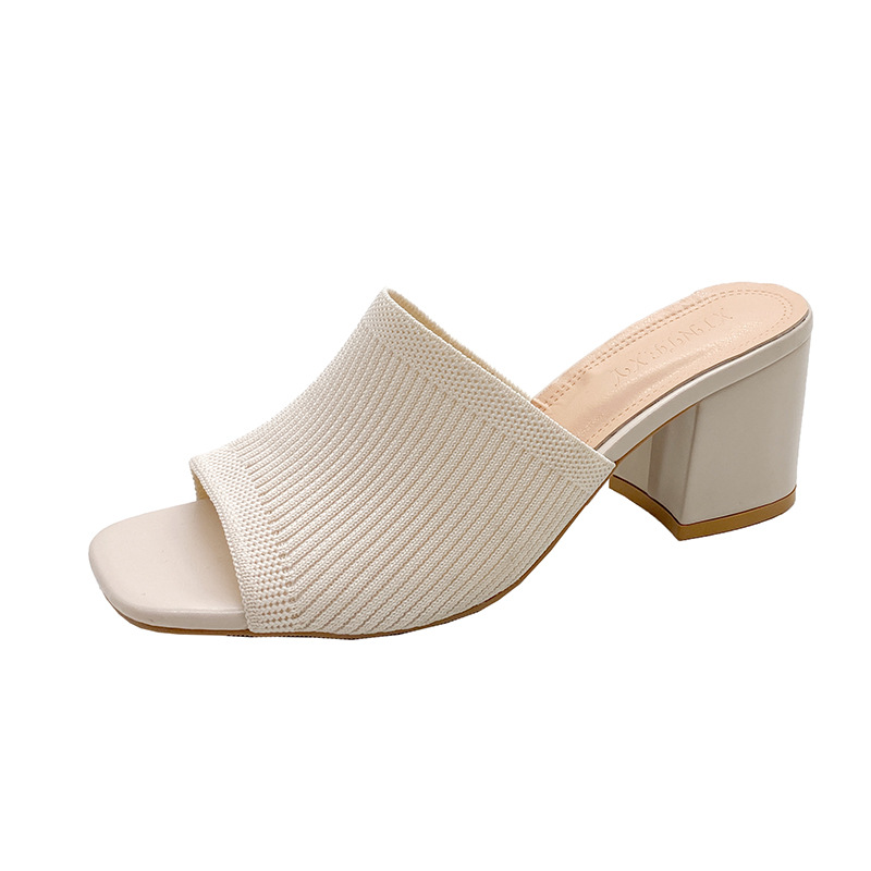 Sandalias de mujer, zapatillas de verano de lujo para exteriores, informales, talla 42, zapatos de mujer, tacones altos con punta abierta suave, sandalias negras: Beige / 38