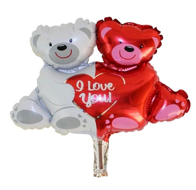 4PCS Double Bear Hug Heart Foil Balloons Aluminum Foil Cartoon Bear Animals Balloons for Valentine's Party Balloon Decorations (