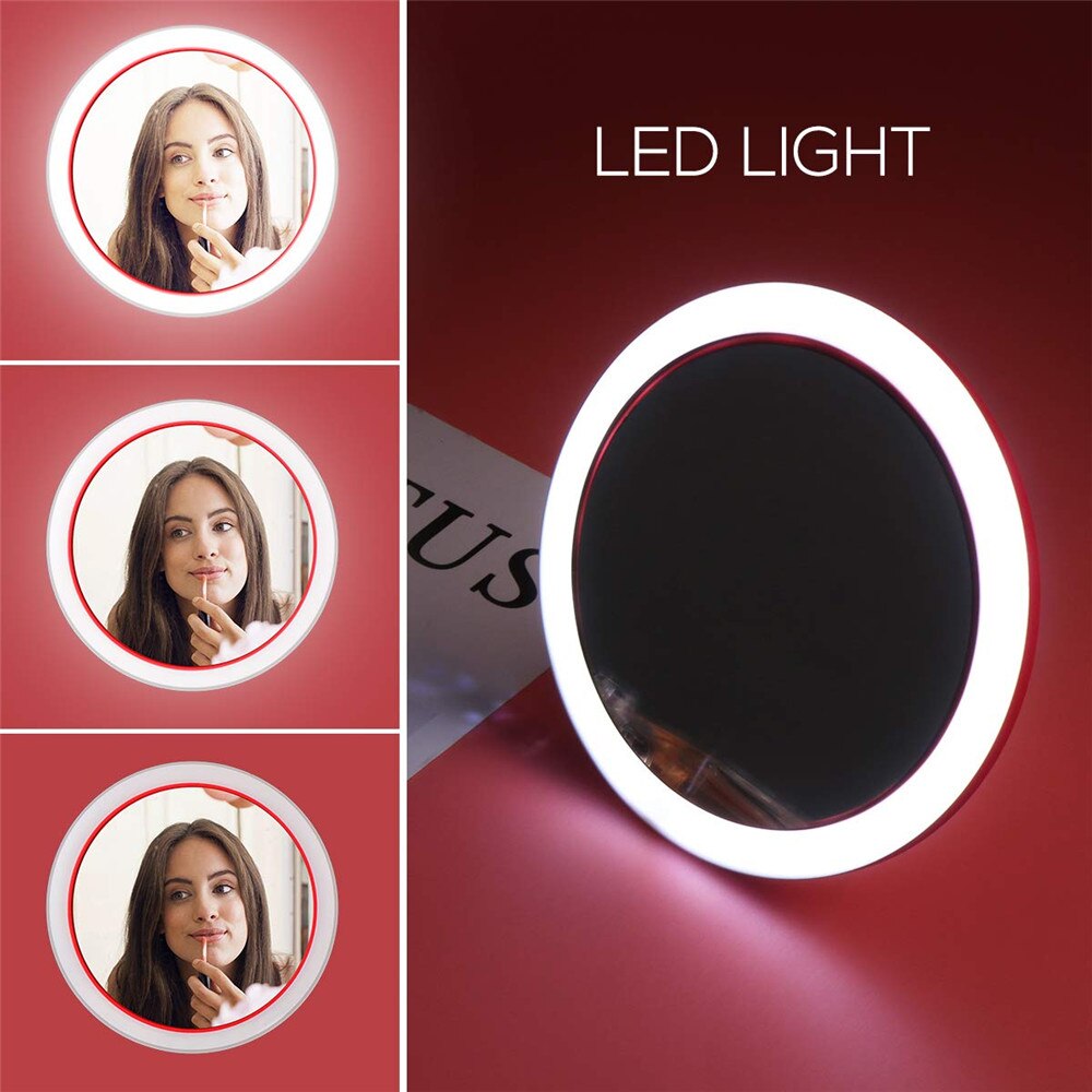 Portable Led Lighted Mini Circular Makeup Mirror Compact Travel Sensing Lighting Cosmetic Mirror Wireless Usb Charging