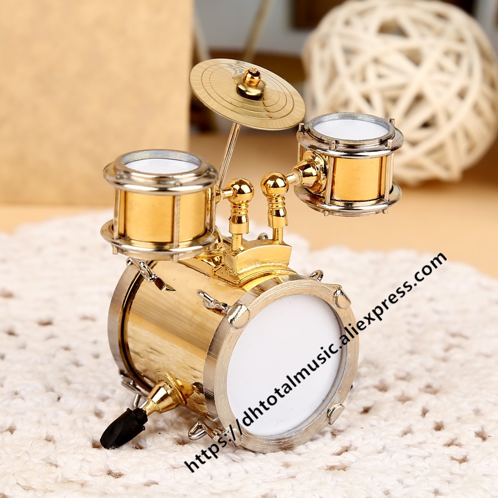 Dh Miniature Drum Model Replica with Stand and Case Dollhouse Accessories Mini Musical Instrument Ornaments Decoration