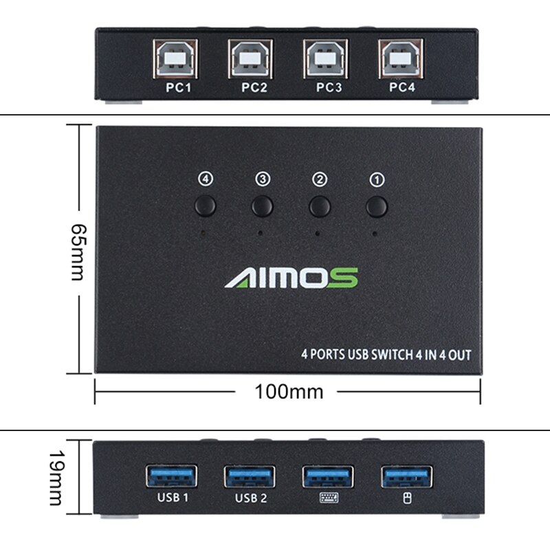 Caja divisora de conmutador USB 2,0 KVM para 4 PC que comparte el ratón de la impresora teclado KVM 4K HDMI caja de interruptor de visualización de vídeo