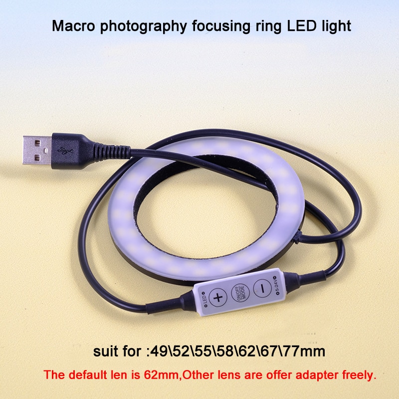 Macro Fotografie 62Mm Ring Led Licht Camera 58Mm Zoom Scherpstellen Lamp Dslr 77Mm Cirkel Flash Vullen Lichten met Mini Mobiele Power