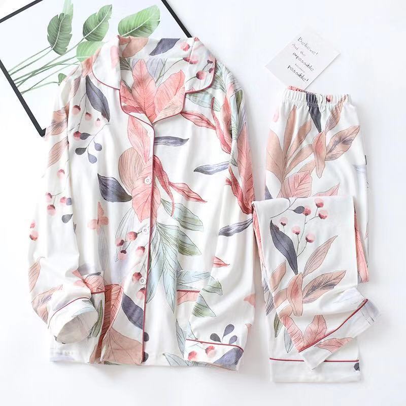 Sweet leaf 100%  bomulds pyjamassæt kvinder nattøj japansk ren bomuld pyjamas kvinder hjemmetøj: Xl