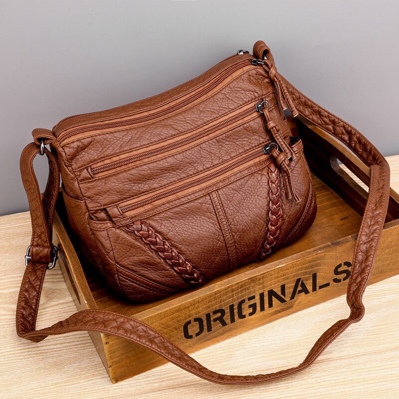 Autumn And Winter European And American Crossbite Versatile Women's Bag Leather Texture Large Capacity Retro Shoulder Bag