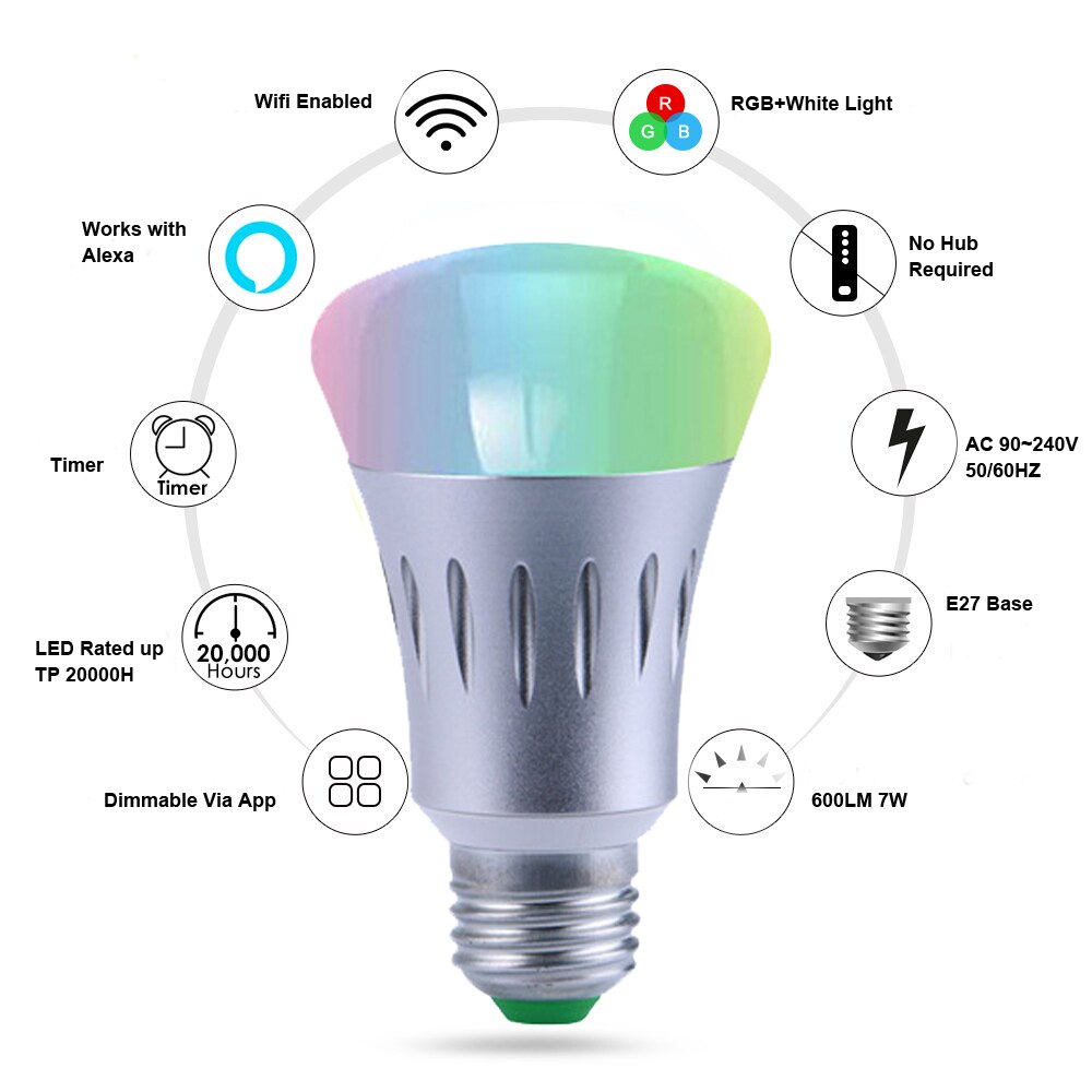 Smart Wifi Led Lampen Dimbare 220V E27 Lamp Alexa Google Home Kleur Veranderende Verlichting App Afstandsbediening Led Lamp rgb Home Deco