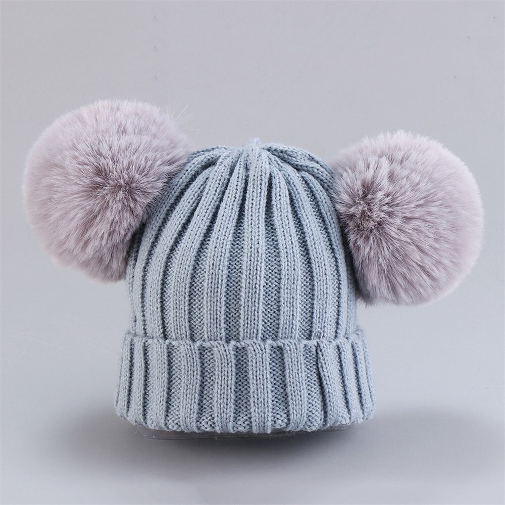 Cute Baby Hat Scarf Suit Autumn Winter Infant Poms Boy Girl Hat Scarf Set Fur Ball Caps Kids Soft Warm Knitted Hats Beanies: Gray Hat