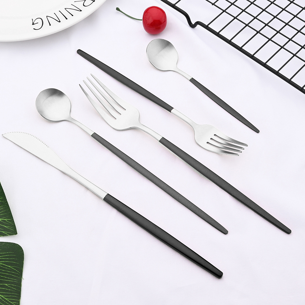 Mat Zwart Zilver Bestek Set Keuken Servies Restaurant Upscale Westerse Servies Diner Mes Vork Koffie Lepel Bestek