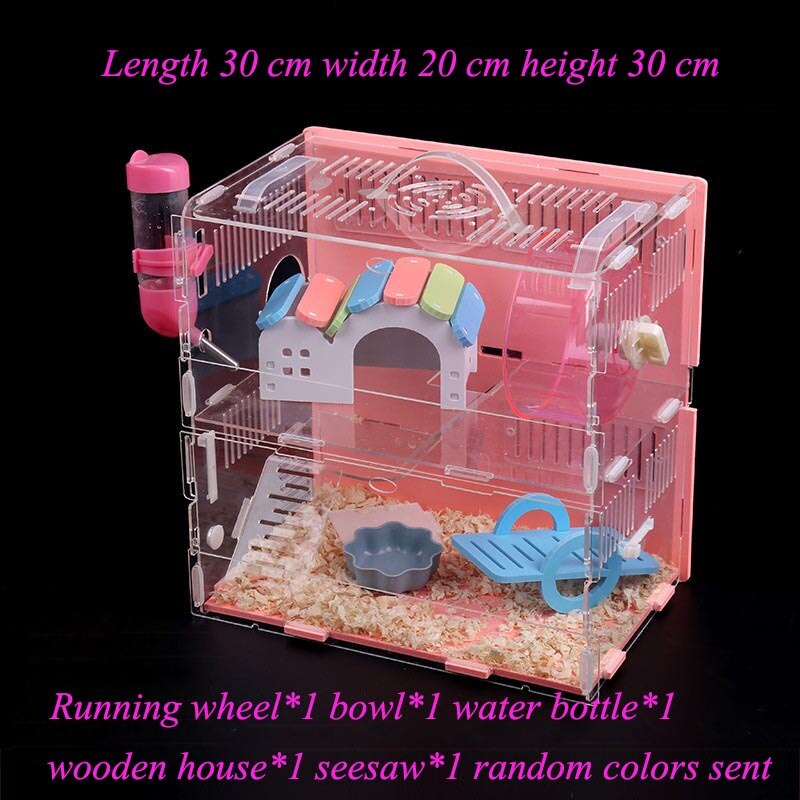 Gennemsigtig enkeltlag dobbeltlags hamsterhus akryl marsvin bur små kæledyr overdimensionerede villa leverer legetøj: Størrelse -2