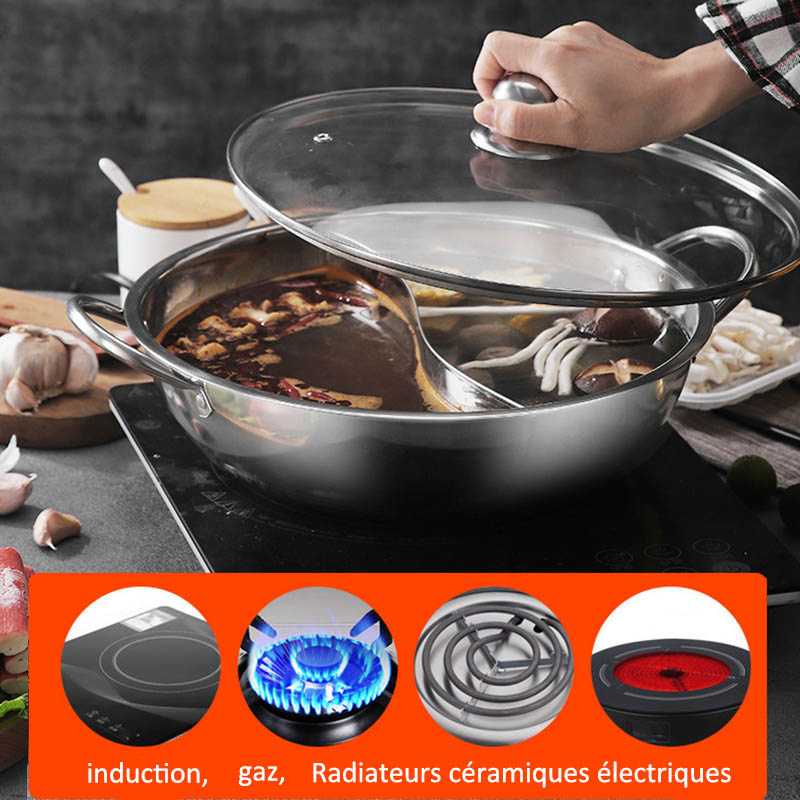 Kiinalainen kattila kannella paksuntaa ruostumatonta terästä 2 in 1 jaettu hotpot keittiön pannu kannella kaasuliesi induktioliesi
