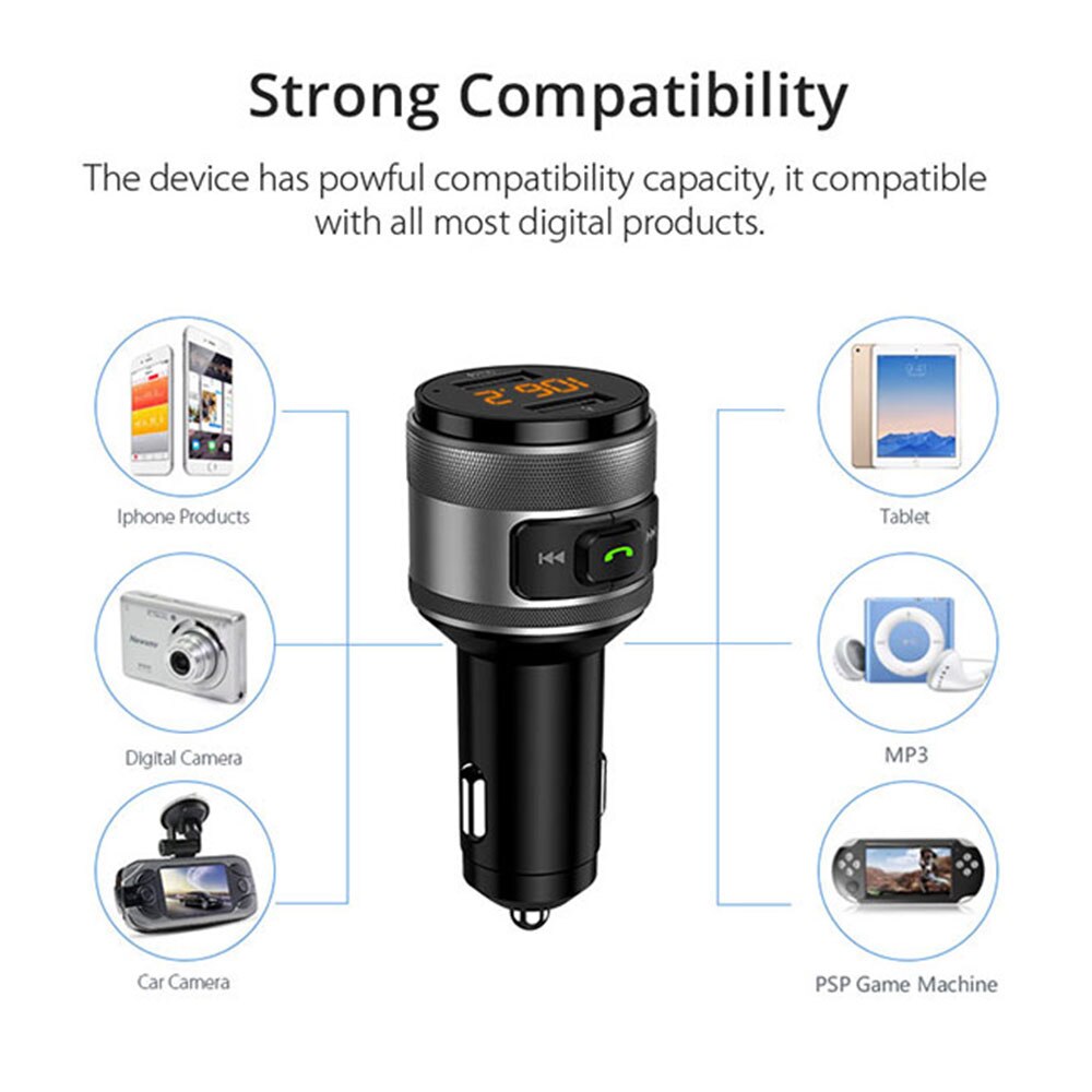 VANJEW C57 Car FM Transmitter Bluetooth 4.2 Wireless Hands-free Car Kit FM Modulator Quick Charge 3.0 Car Charger MP3 Player CE