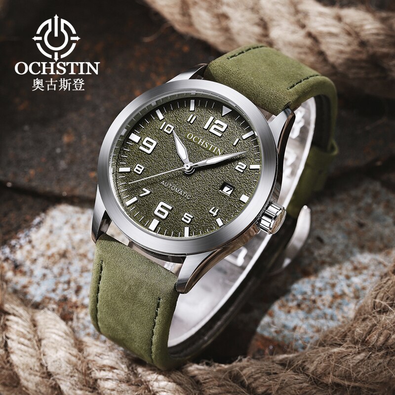 OCHSTIN Mann Mechanische Pilot Armbanduhren Luxus Selbst Wind Leder Mechaniker Männliche Uhr Auto Datum Relogio Masculino für Männer