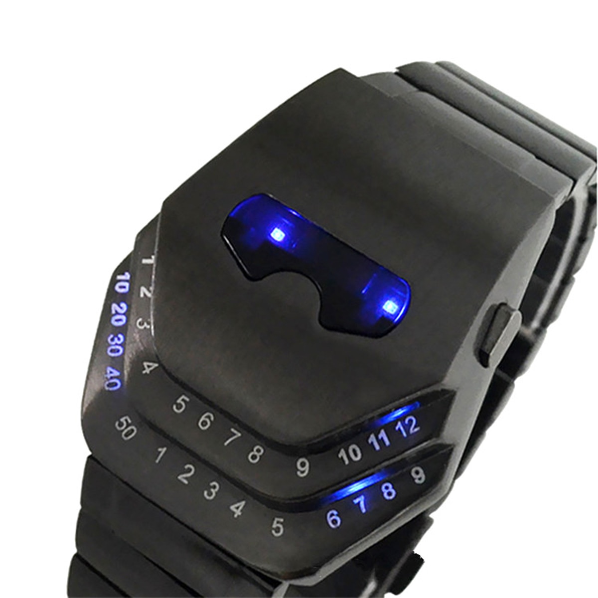 Mens Stainless Steel Snake Head Blue LED Wrist Watch Cool