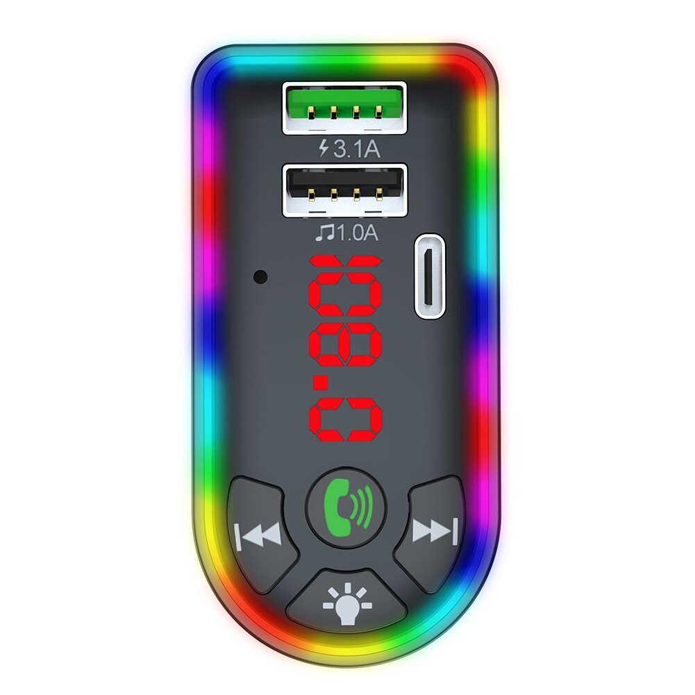 Bluetooth FM Transmitter F7 Colorful LED Backlight Wireless FM Radio Car Adapter Hands Free MP3 Player PD + 4.1A USB Charger