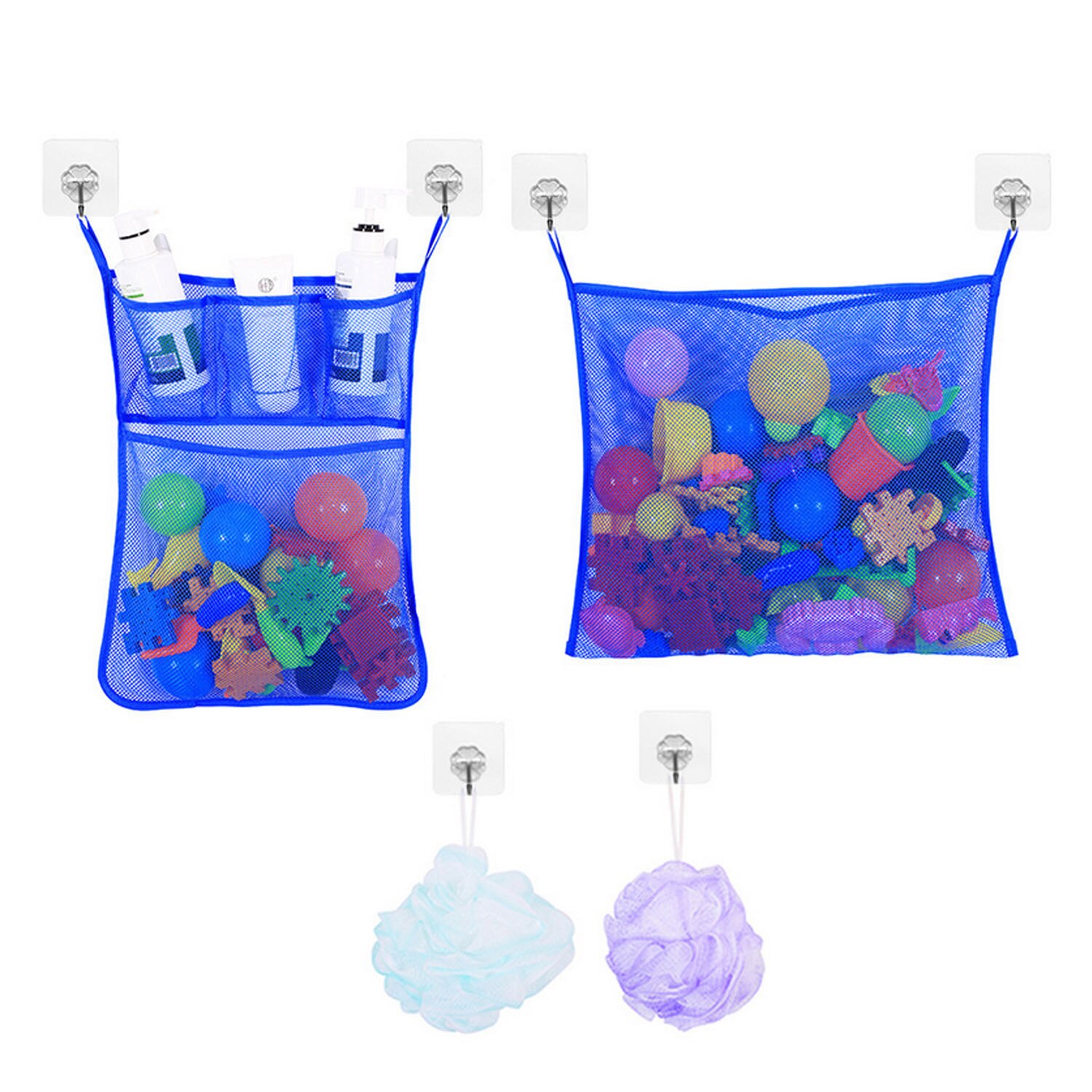 Behogar 2cps siatka łazienka uchwyt na zabawki organizator kąpieli wanna kuchnia wiszące przechowywania torba siatkowa prysznic Cubby z 6 sztuk przyssawki: niebieski