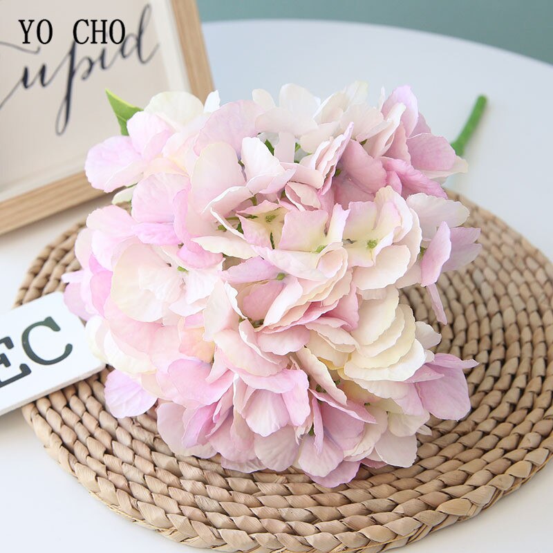 YO CHO-Flor de hortensia Artificial, rama única, Hortensia de seda, ramo de novia, decoración de en casa, planificador de flores de boda: light-purple