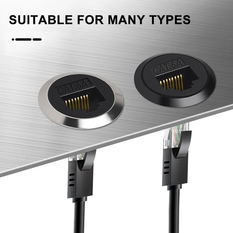 CAT6A Network RJ45 Direct Module Socket C-type Cat 6A Ethernet Interface Data Signal Connector Metal rj45 Round Panel Socekts