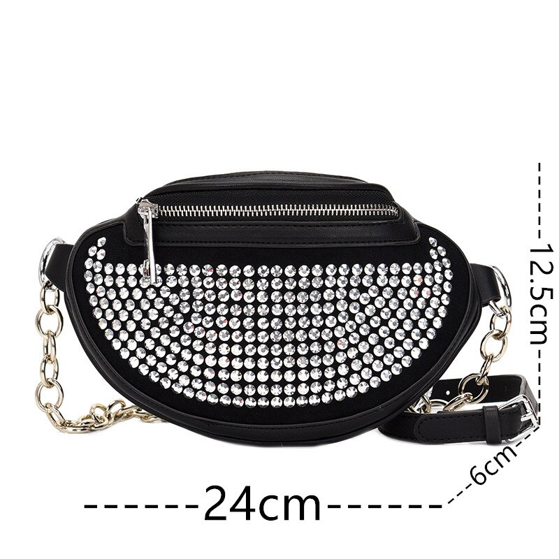 Ladies Rhinestone Waist Bag Pu Leather Women Chest Bag Crossbody Bag Ladies Shoulder Messenger Bags