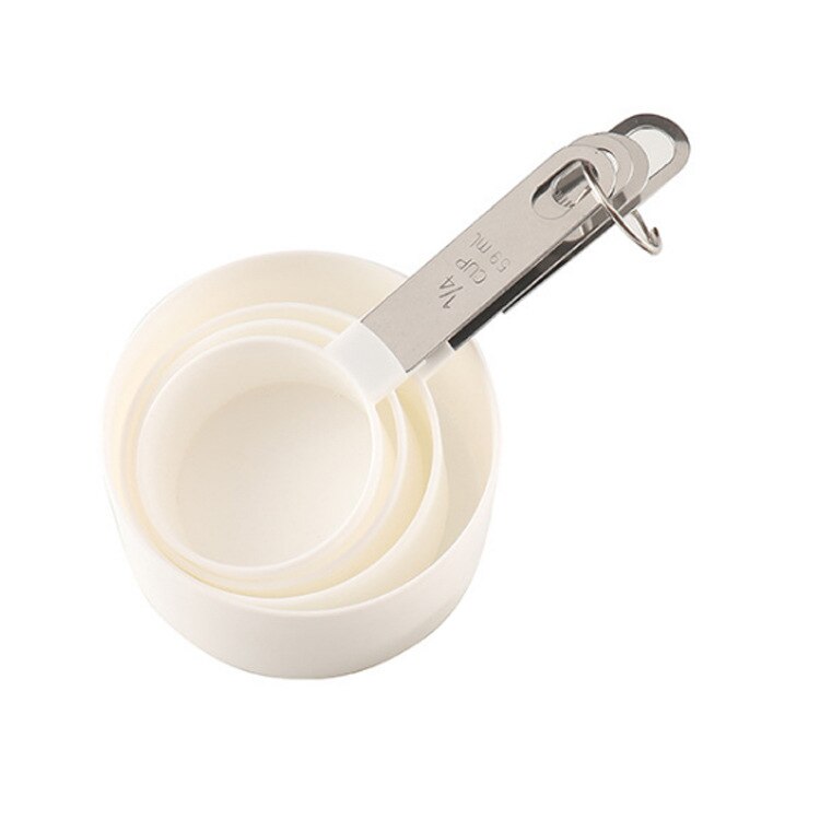 4Pcs Maatbekers En Lepels Set Plastic Meet Cups Nauwkeurige Maatlepels Met Rvs Handvat Voor Droge Liquid: 4Pcs White Cups