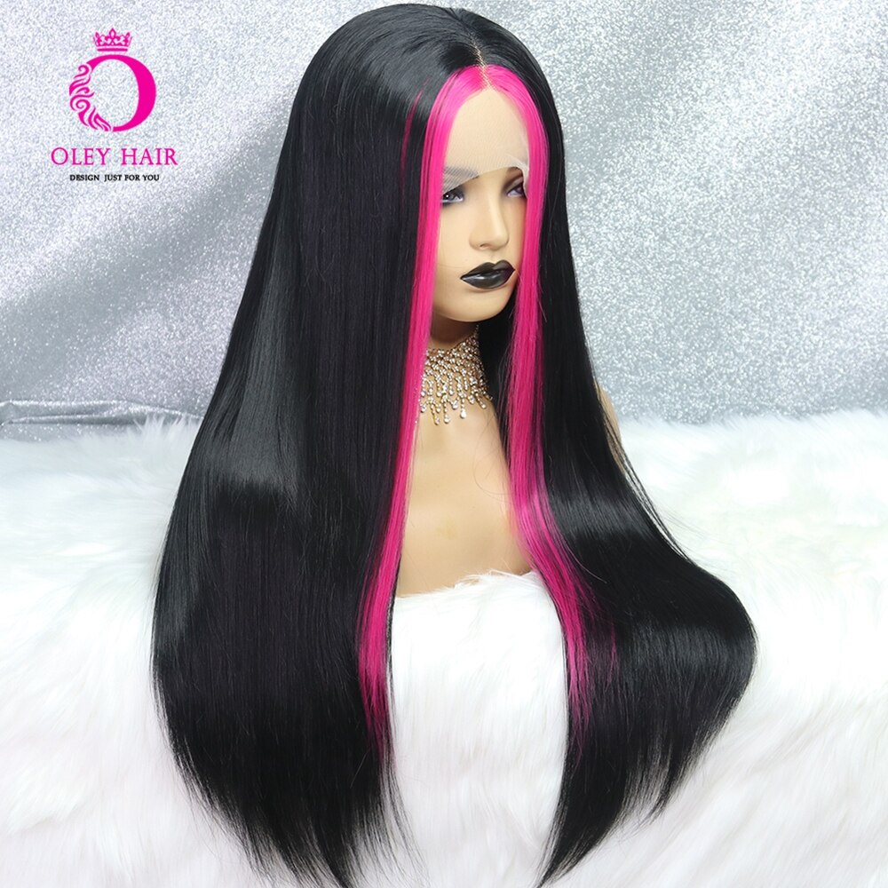 Rose Red Wig Highlight Synthetic Lace Front Wig Hightemperature Fiber Long Straight Drag Queen Cosplay Wigs For Women OLEY
