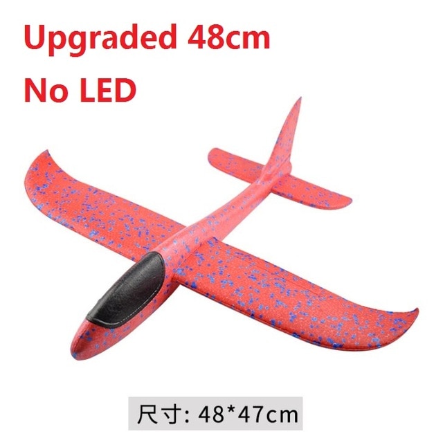 Foam Plane Glider Kids AirPlanes Led Lamps Flying Mode Inertial Aircraft Children Outdoor Hand Throwing Sports Toys: 48cm No LED red