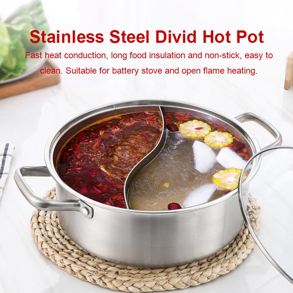 304 Stainless Steel Twin Divided Pot Cooking Soup Pot Kitchen Utensils Single-Layer Compatible Soup Stock Pots Home Tools