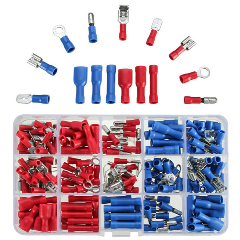 200Pcs/lot Insulated Electrical Wire Terminals Mixed Assorted Lug Kit Electrical Crimp Connectors Spade Set with Case Box Kit