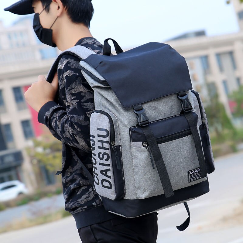 Men Backpack Travel Back Pack Large Capacity School Bags for Boys Teen Student Bagpack Oxford Solid College Wind Backbag Black