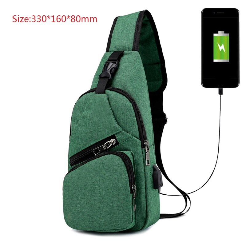 Male Leisure Sling Chest Pack Crossbody Bags for Men Messenger Canvas USB Charging Leather Men's Bags Handbag Shoulder Bags: green