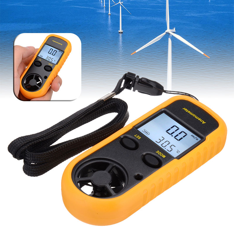 LCD Digital Display Anemometer Thermometer Air Wind Speed Meter Temperature Gauge Handheld Physical Measuring Tools