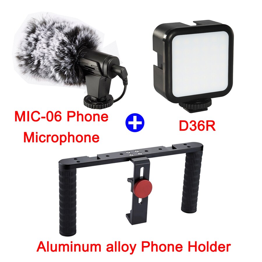 MAMEN Mini D36R LED Video Light Set Smartphone Vlogging Kits With Microphone Phone Cage Tripod For Video Shooting Photo Light: Package 8