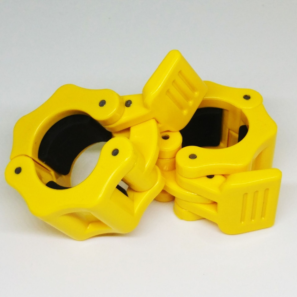 1 parin halkaisija 1.1 "  (28mm) painonnosto käsipaino kaulus olympia -tanko spinlock -leike kuntosali crossfit -kuntokiinnikkeet keltainen