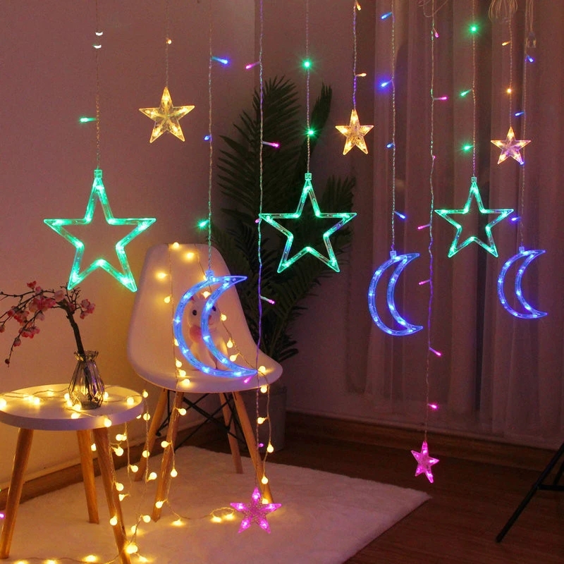 Guirlande lumineuse LED en forme de lune et d&#39;étoile, luminaire décoratif d&#39;intérieur et d&#39;extérieur, idéal pour un jardin ou un Patio, ou comme décoration de noël, 220V, ue