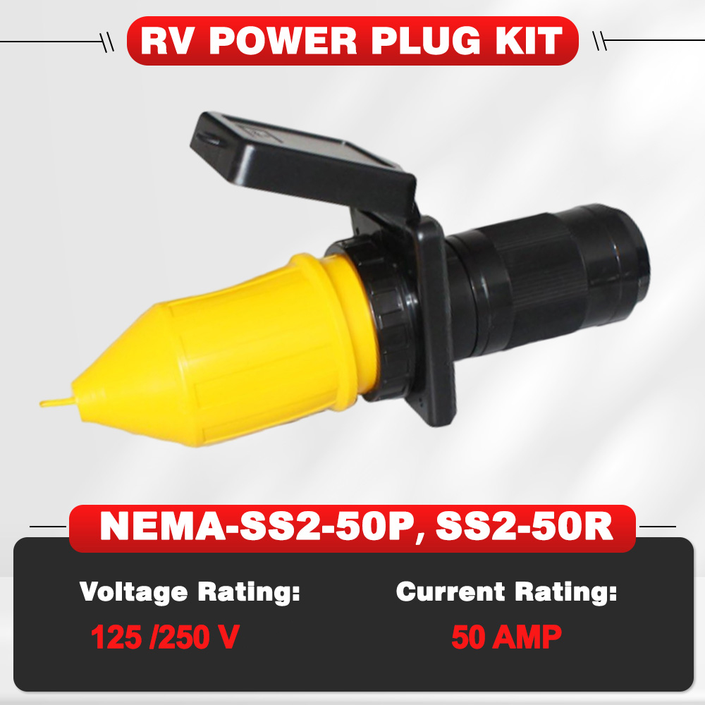 50- ampere-wohnmobil-landstromanschluss-set mit kabelschutz und 125/250v nema-  ss2-50p ss2-50r- drehverriegelungssteckern (männlich/weiblich)
