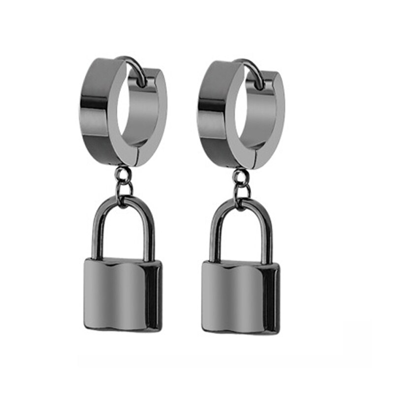 Black Punk Stainless Steel Women Men Hoop Earrings Small Trendy Round Cross Pendants Jewelry Accessories Earrings