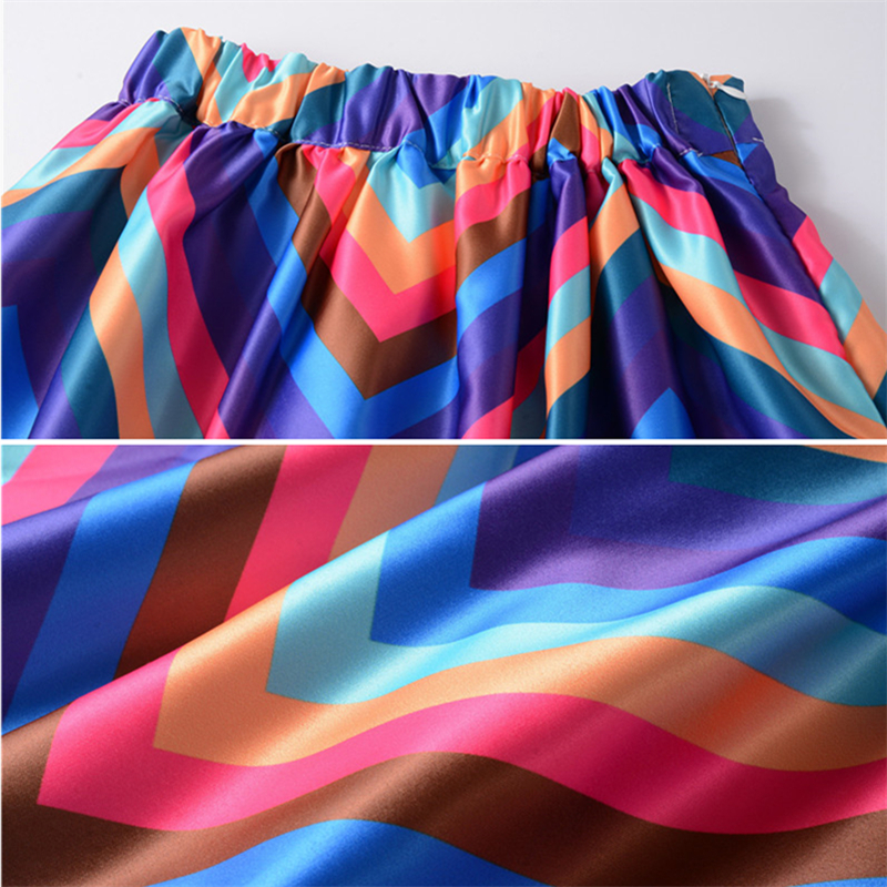 Neophil – Jupe trapèze plissée en Satin arc-en-ciel à rayures et franges imprimées, taille haute, volants évasés, S07048, collection été 2022