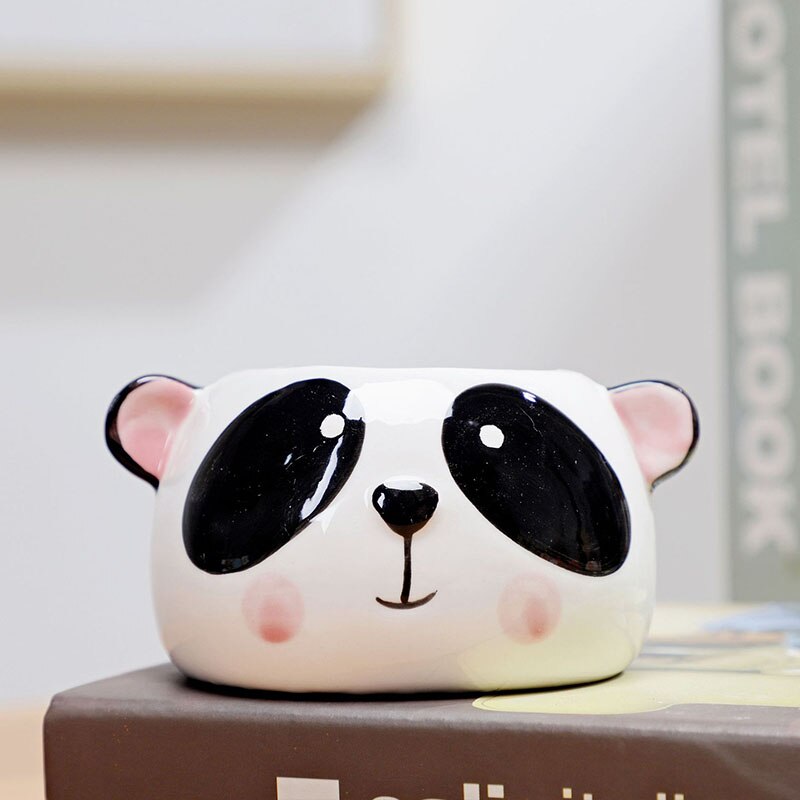 Bongwell – Pot de fleur artisanal en céramique peint à la main, joli Animal Panda, Succulent, plante verte, bassin de décoration